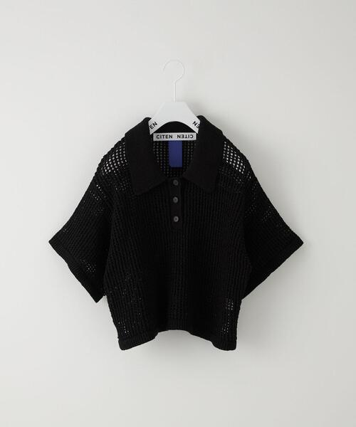 CITEN（シテン）の「＜CITEN（シテン）＞ポロエリメッシュルーズニット（ニット/セーター・レディース・ブラック/ナチュラル/ケリー・FREE）」の2枚目の写真