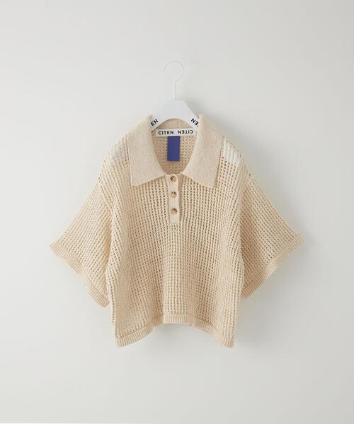 CITEN（シテン）の「＜CITEN（シテン）＞ポロエリメッシュルーズニット（ニット/セーター・レディース・ブラック/ナチュラル/ケリー・FREE）」の10枚目の写真