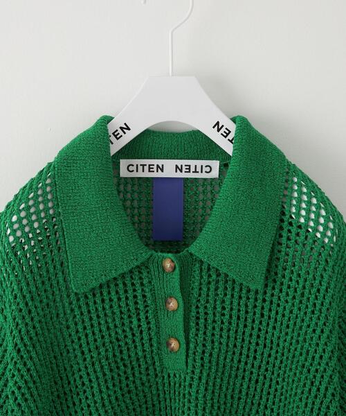 CITEN（シテン）の「＜CITEN（シテン）＞ポロエリメッシュルーズニット（ニット/セーター・レディース・ブラック/ナチュラル/ケリー・FREE）」の5枚目の写真