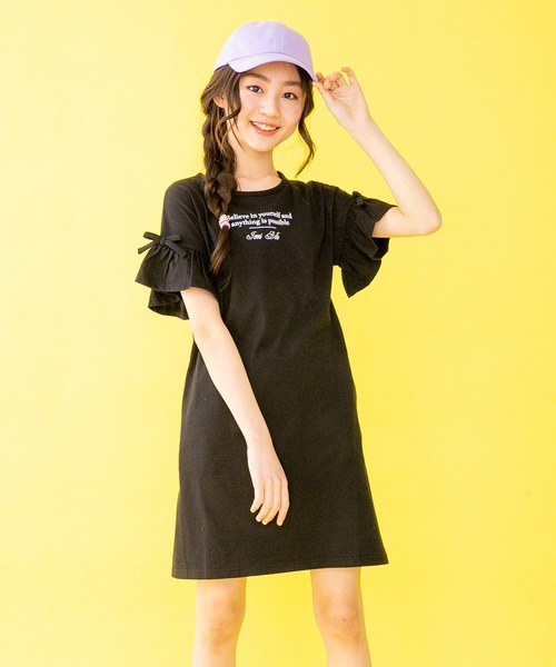 JENNI belle（ジェニィベル）の「【WEB限定】リボンフレア袖ワンピ（ワンピース・キッズ・ブラック/ラベンダー・150cm/130cm/160cm/140cm）」の2枚目の写真