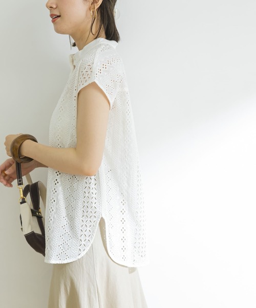 URBAN RESEARCH（アーバンリサーチ）の「バンドカラーレースフレンチスリーブシャツ（シャツ/ブラウス・レディース・ホワイト/ブラック/ミント・38/36）」の16枚目の写真