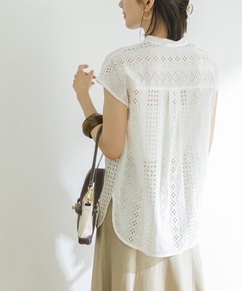 URBAN RESEARCH（アーバンリサーチ）の「バンドカラーレースフレンチスリーブシャツ（シャツ/ブラウス・レディース・ホワイト/ブラック/ミント・38/36）」の18枚目の写真