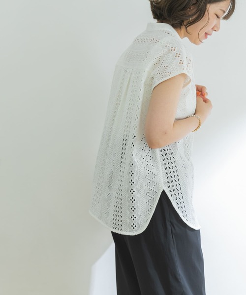 URBAN RESEARCH（アーバンリサーチ）の「バンドカラーレースフレンチスリーブシャツ（シャツ/ブラウス・レディース・ホワイト/ブラック/ミント・38/36）」の7枚目の写真