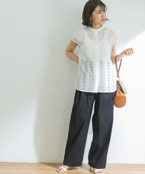 URBAN RESEARCH（アーバンリサーチ）の「バンドカラーレースフレンチスリーブシャツ（シャツ/ブラウス・レディース・ホワイト/ブラック/ミント・38/36）」の8枚目の写真