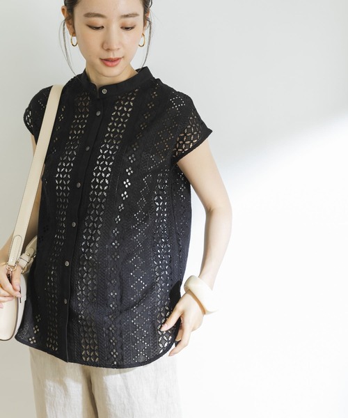 URBAN RESEARCH（アーバンリサーチ）の「バンドカラーレースフレンチスリーブシャツ（シャツ/ブラウス・レディース・ホワイト/ブラック/ミント・38/36）」の9枚目の写真