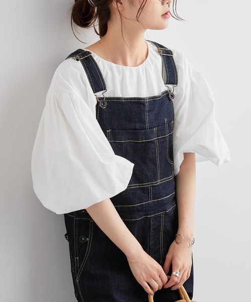 PUAL CE CIN（ピュアルセシン）の「ストレッチデニムサロペット（サロペット/オーバーオール・レディース・インディゴブルー/ブルー/アイボリー・FREE）」の4枚目の写真