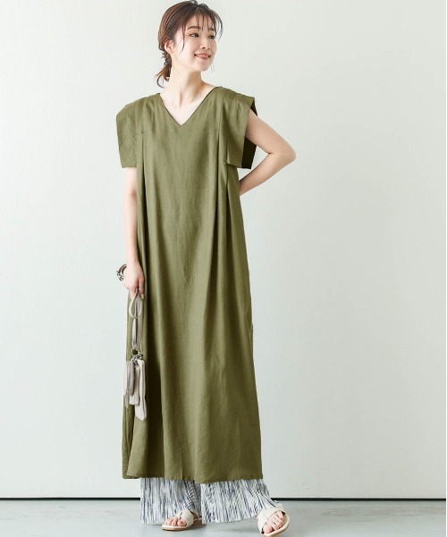 SUGAR BISKET（シュガービスケット）の「スクエアスリーブVネックワンピース（ワンピース・レディース・ブラック/カーキ/テラコッタ・M/L）」の4枚目の写真