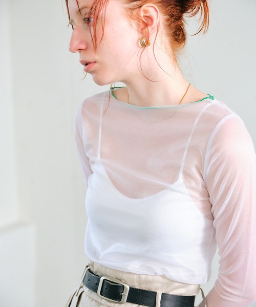 ECRIRE（エクリール）の「シアーカラーメローインナートップス（Tシャツ/カットソー・レディース・アイボリー/ブラック/サックスブルー/ホワイト・M）」の7枚目の写真