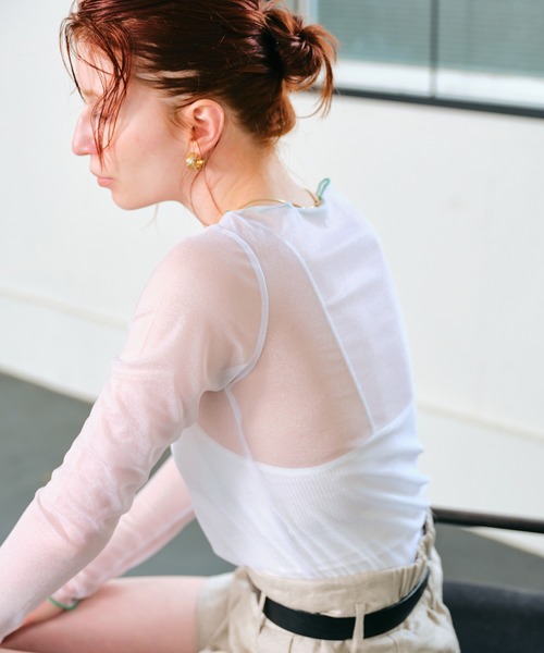 ECRIRE（エクリール）の「シアーカラーメローインナートップス（Tシャツ/カットソー・レディース・アイボリー/ブラック/サックスブルー/ホワイト・M）」の9枚目の写真