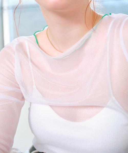 ECRIRE（エクリール）の「シアーカラーメローインナートップス（Tシャツ/カットソー・レディース・アイボリー/ブラック/サックスブルー/ホワイト・M）」の10枚目の写真