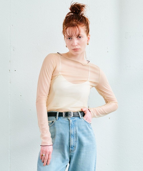 ECRIRE（エクリール）の「シアーカラーメローインナートップス（Tシャツ/カットソー・レディース・アイボリー/ブラック/サックスブルー/ホワイト・M）」の11枚目の写真