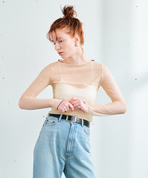 ECRIRE（エクリール）の「シアーカラーメローインナートップス（Tシャツ/カットソー・レディース・アイボリー/ブラック/サックスブルー/ホワイト・M）」の12枚目の写真