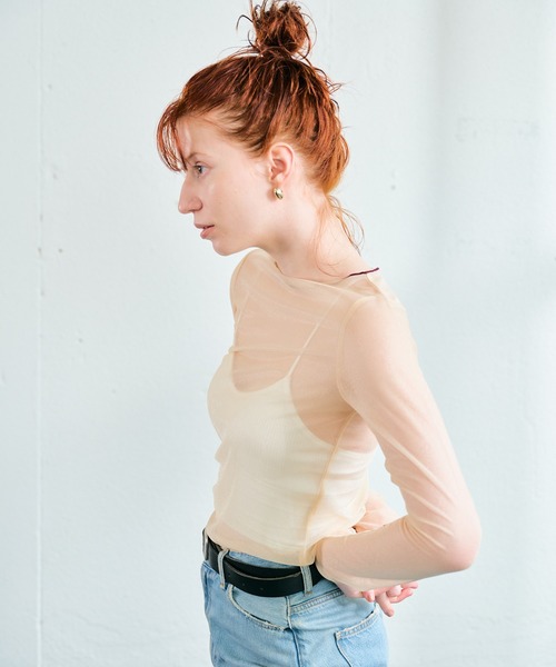 ECRIRE（エクリール）の「シアーカラーメローインナートップス（Tシャツ/カットソー・レディース・アイボリー/ブラック/サックスブルー/ホワイト・M）」の13枚目の写真