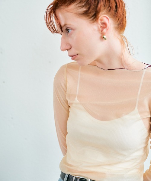 ECRIRE（エクリール）の「シアーカラーメローインナートップス（Tシャツ/カットソー・レディース・アイボリー/ブラック/サックスブルー/ホワイト・M）」の14枚目の写真