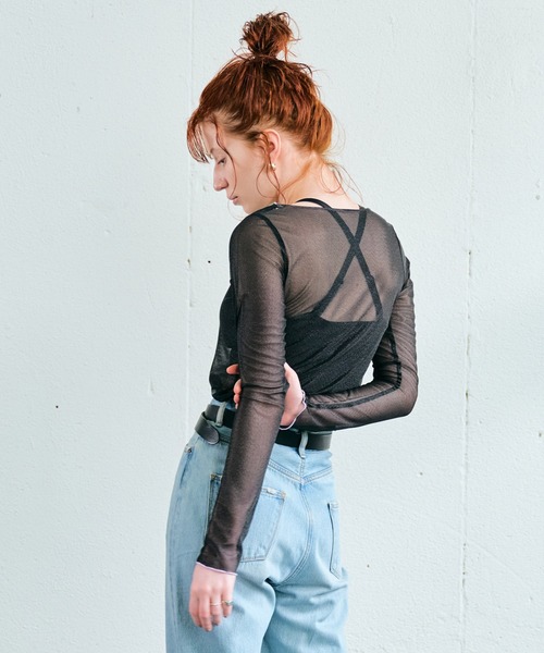 ECRIRE（エクリール）の「シアーカラーメローインナートップス（Tシャツ/カットソー・レディース・アイボリー/ブラック/サックスブルー/ホワイト・M）」の18枚目の写真