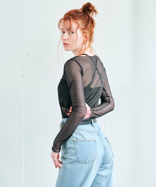 ECRIRE（エクリール）の「シアーカラーメローインナートップス（Tシャツ/カットソー・レディース・アイボリー/ブラック/サックスブルー/ホワイト・M）」の19枚目の写真