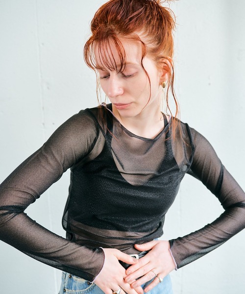 ECRIRE（エクリール）の「シアーカラーメローインナートップス（Tシャツ/カットソー・レディース・アイボリー/ブラック/サックスブルー/ホワイト・M）」の21枚目の写真