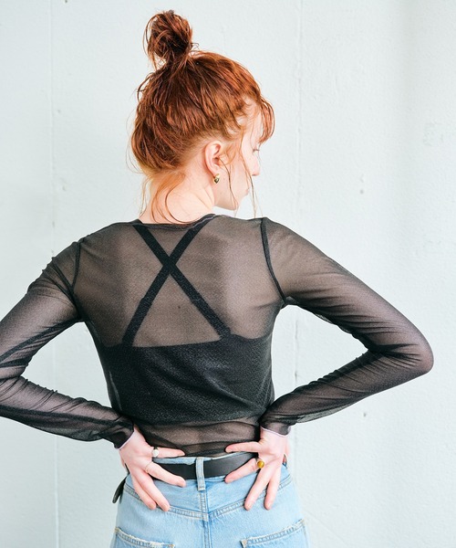 ECRIRE（エクリール）の「シアーカラーメローインナートップス（Tシャツ/カットソー・レディース・アイボリー/ブラック/サックスブルー/ホワイト・M）」の22枚目の写真