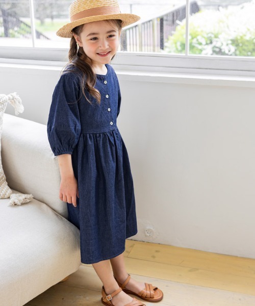 kidsデニムギャザーワンピース