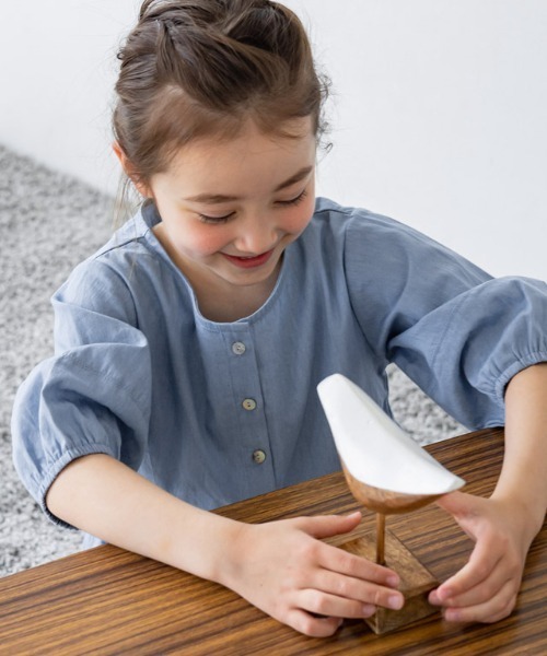 kidsデニムギャザーワンピース