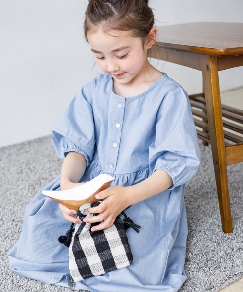 kidsデニムギャザーワンピース