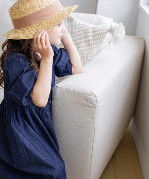 kidsデニムギャザーワンピース