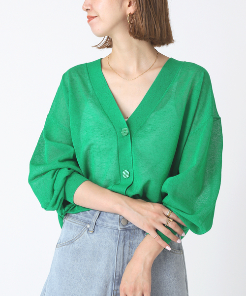 B.C STOCK(ベーセーストック)の「《追加》シアーVネックカーディガン(カーディガン/ボレロ・レディース・ホワイト/ブラック/グリーン・FREE)」の3枚目の写真