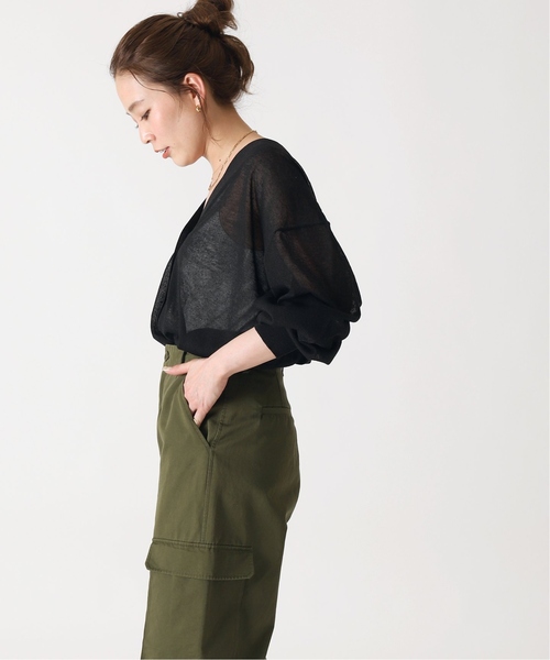 B.C STOCK(ベーセーストック)の「《追加》シアーVネックカーディガン(カーディガン/ボレロ・レディース・ホワイト/ブラック/グリーン・FREE)」の4枚目の写真