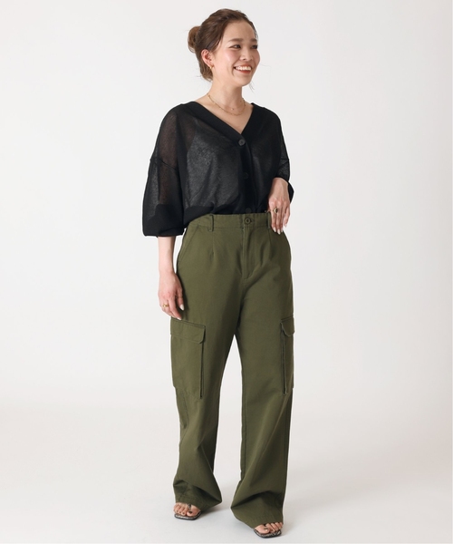 B.C STOCK(ベーセーストック)の「《追加》シアーVネックカーディガン(カーディガン/ボレロ・レディース・ホワイト/ブラック/グリーン・FREE)」の12枚目の写真