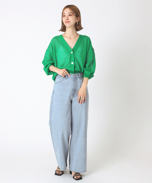 B.C STOCK(ベーセーストック)の「《追加》シアーVネックカーディガン(カーディガン/ボレロ・レディース・ホワイト/ブラック/グリーン・FREE)」の9枚目の写真