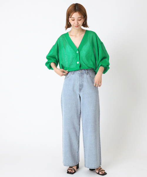 B.C STOCK(ベーセーストック)の「《追加》シアーVネックカーディガン(カーディガン/ボレロ・レディース・ホワイト/ブラック/グリーン・FREE)」の5枚目の写真