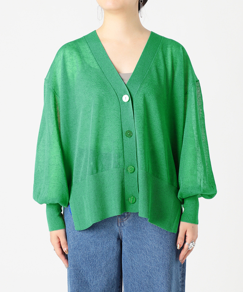 B.C STOCK(ベーセーストック)の「《追加》シアーVネックカーディガン(カーディガン/ボレロ・レディース・ホワイト/ブラック/グリーン・FREE)」の7枚目の写真