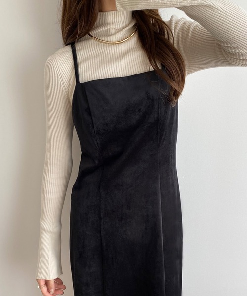 callautia（カラウティア）の「ベロア調Iラインキャミワンピース（ワンピース・レディース・グレイッシュベージュ/ブラック/ライトベージュ/キャメル/ピンク系その他/ダークグレー/ダークブラウン・SMALL/MEDIUM/LARGE/X-LARGE）」の12枚目の写真