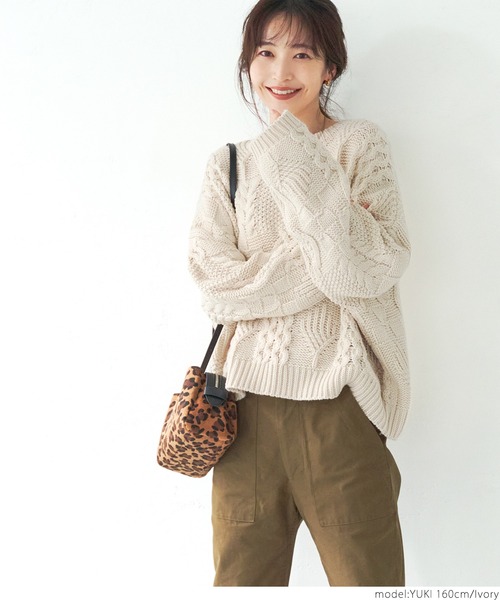 coca(coca)(コカ)の「パターンケーブルニットプルオーバー(ニット/セーター・レディース・アイボリー・ONE SIZE)」の7枚目の写真