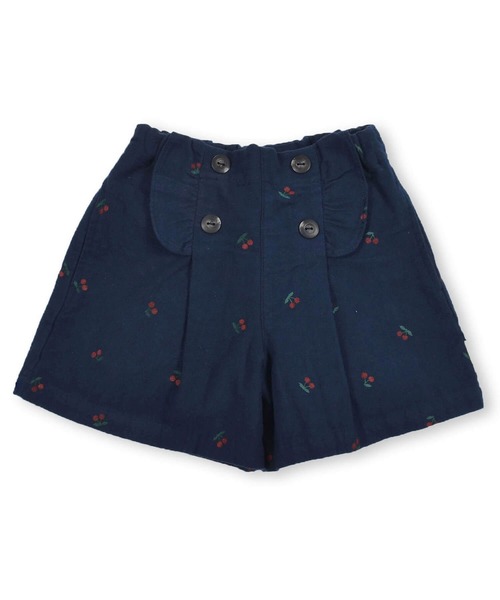 SLAP SLIP(スラップスリップ)の「SLAPSLIP/【お揃い】チェリープリントウエストボタンフリルコットンショートパンツ(90~130cm)(その他パンツ・キッズ・パープル/ネイビー・110/130/120/90/100)」の1枚目の写真