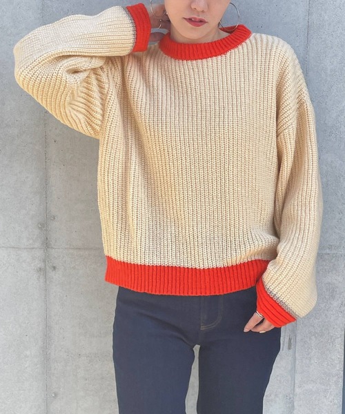 bohmal（ボマール）の「スリーブデザインバイカラーニット（ニット/セーター・レディース・オフホワイト/グレー/ネイビー/ベージュ・FREE）」の13枚目の写真