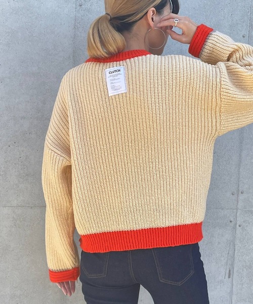 bohmal（ボマール）の「スリーブデザインバイカラーニット（ニット/セーター・レディース・オフホワイト/グレー/ネイビー/ベージュ・FREE）」の8枚目の写真