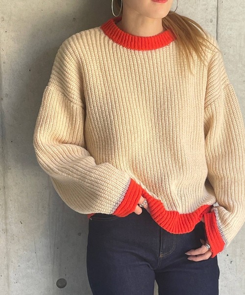 bohmal（ボマール）の「スリーブデザインバイカラーニット（ニット/セーター・レディース・オフホワイト/グレー/ネイビー/ベージュ・FREE）」の16枚目の写真