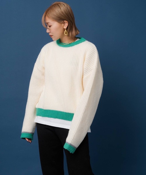 bohmal（ボマール）の「スリーブデザインバイカラーニット（ニット/セーター・レディース・オフホワイト/グレー/ネイビー/ベージュ・FREE）」の20枚目の写真