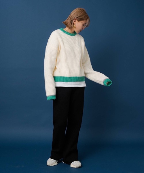 bohmal（ボマール）の「スリーブデザインバイカラーニット（ニット/セーター・レディース・オフホワイト/グレー/ネイビー/ベージュ・FREE）」の21枚目の写真