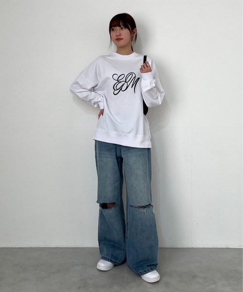 EPIMI E'PIMMY(エピミエピミー)の「エンボスシシュウロゴプルオーバー(スウェット・レディース・ブラック/オフホワイト/杢グレー・MEDIUM)」の19枚目の写真