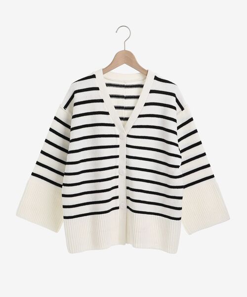le.coeur blanc(ルクールブラン)の「ボーダーワイドシルエットVネックカーディガン(カーディガン/ボレロ・レディース・ブラック系その他/ブルー系その他2・38)」の3枚目の写真
