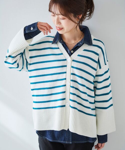 le.coeur blanc(ルクールブラン)の「ボーダーワイドシルエットVネックカーディガン(カーディガン/ボレロ・レディース・ブラック系その他/ブルー系その他2・38)」の15枚目の写真