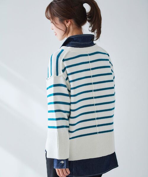 le.coeur blanc(ルクールブラン)の「ボーダーワイドシルエットVネックカーディガン(カーディガン/ボレロ・レディース・ブラック系その他/ブルー系その他2・38)」の18枚目の写真