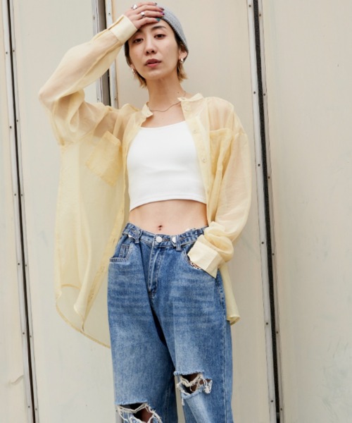 Auntie Rosa Holiday(アンティローザホリデー)の「バンドカラーシアーシャツ(シャツ/ブラウス・レディース・その他/ブラック/ブルー/イエロー・FREE)」の3枚目の写真