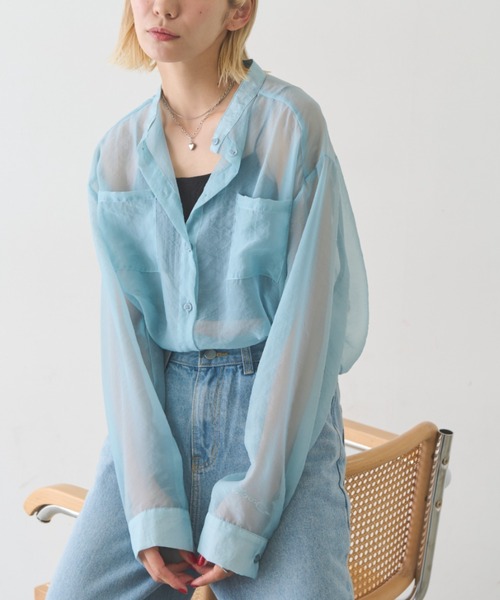 Auntie Rosa Holiday(アンティローザホリデー)の「バンドカラーシアーシャツ(シャツ/ブラウス・レディース・その他/ブラック/ブルー/イエロー・FREE)」の1枚目の写真