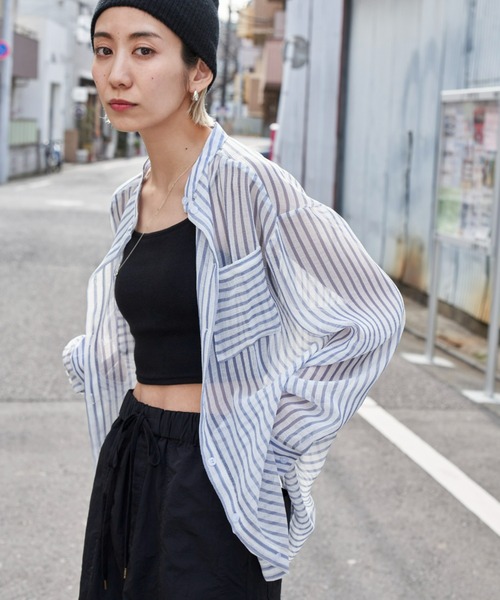 Auntie Rosa Holiday(アンティローザホリデー)の「バンドカラーシアーシャツ(シャツ/ブラウス・レディース・その他/ブラック/ブルー/イエロー・FREE)」の4枚目の写真