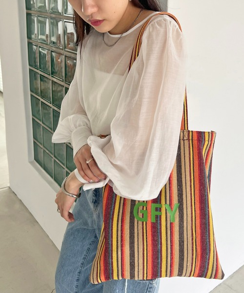 DISCOAT(ディスコート)の「【新色追加!】ストライプアソートロゴトートバッグ(トートバッグ・レディース・ブラック/ベージュ/ブラウン/イエロー・FREE)」の5枚目の写真