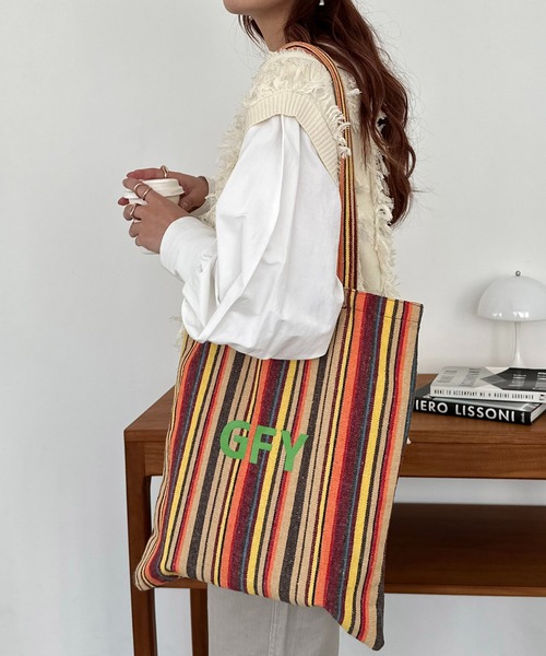 DISCOAT(ディスコート)の「【新色追加!】ストライプアソートロゴトートバッグ(トートバッグ・レディース・ブラック/ベージュ/ブラウン/イエロー・FREE)」の16枚目の写真