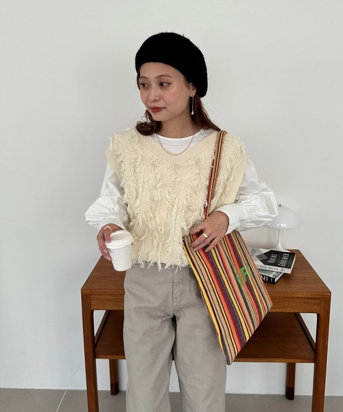 DISCOAT(ディスコート)の「【新色追加!】ストライプアソートロゴトートバッグ(トートバッグ・レディース・ブラック/ベージュ/ブラウン/イエロー・FREE)」の12枚目の写真